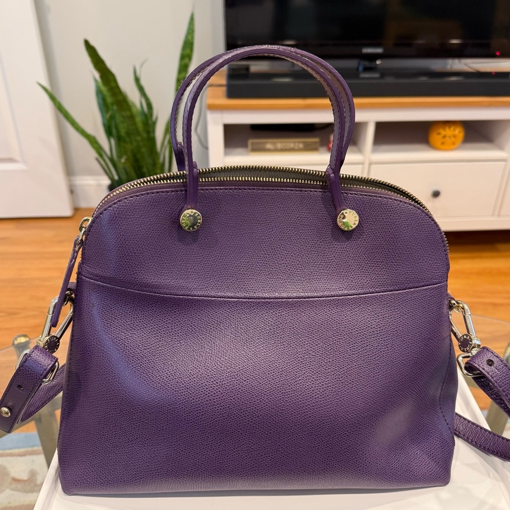 Furla Purple Leather Woman's Hand Bag Dome Satchel